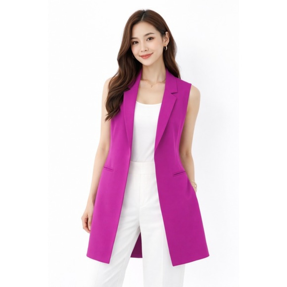 The Limited Magenta Purple Sleeveless Longline Blazer Vest M Preppy 91-24-01